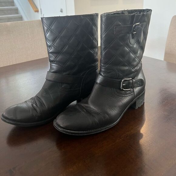 Black Quilted Moto Boots - Picture 1 of 11